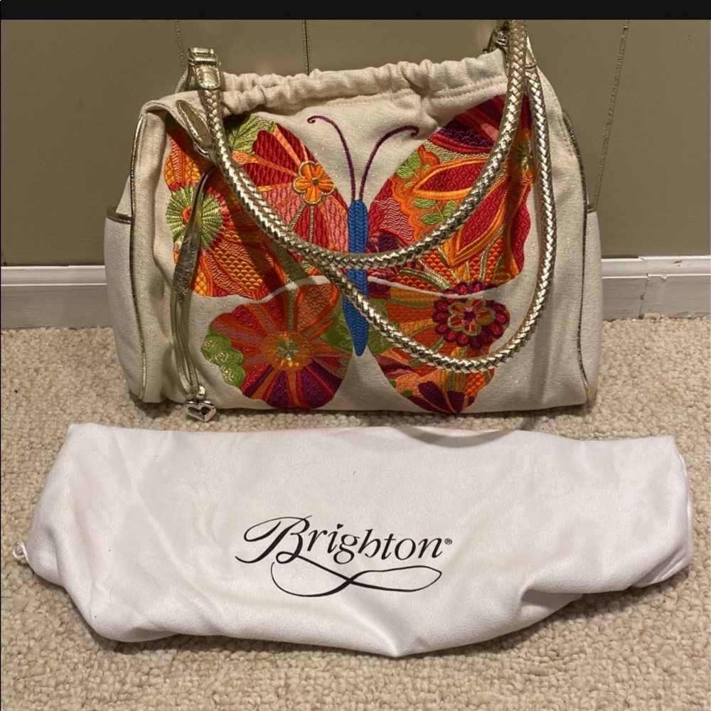 Beautiful tote bag Brighton H5251C  corabella Cream and gold colored butterfly